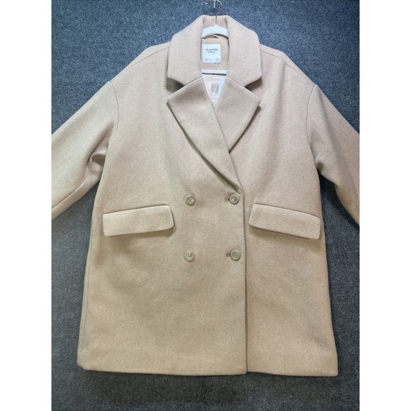 ABERCROMBIE and FITCH Coat Womens Medium Petite Lined Tan Button Mid-Length - Picture 3 of 13